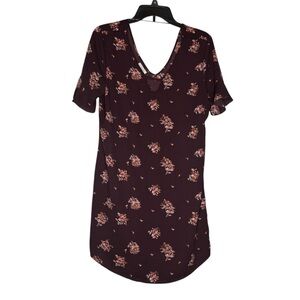 Maurices Dress Midi Floral Plum Medium V-Neck Short Sleeve Boho Chic Cottagecore